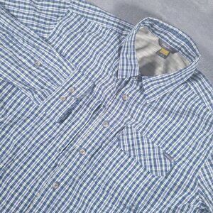 Eddie Bauer Shirt Mens L Blue Plaid Travex Long Sleeve Button Up Outdoor Hiking